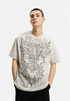 Футболка с принтом SHORT SLEEVE Bershka, темно-серый