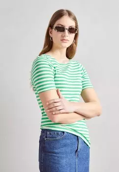 Футболка с принтом SHORT SLEEVE BOAT NECK STRIPED Marc O'Polo, цвет multi/grass green