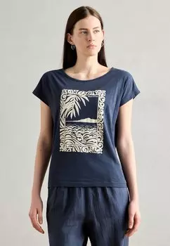 Футболка с принтом SHORT SLEEVE BOAT NECK PRINT Marc O'Polo, темно-синий