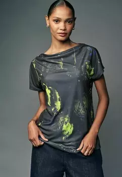 Футболка с принтом SHORT SLEEVE COWL NECK REGULAR FIT Next, синий
