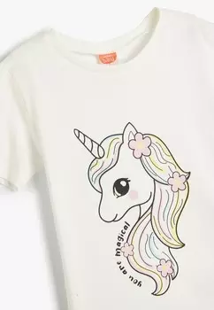 Футболка с принтом SHORT SLEEVE CREW NECK UNICORN Koton, бежевый