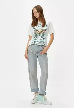 Футболка с принтом SHORT SLEEVE CREW NECK Koton, бежевый