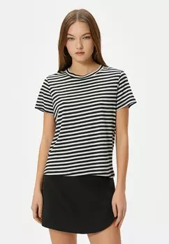 Футболка с принтом SHORT SLEEVE CREW NECK Koton, черный