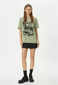 Футболка с принтом SHORT SLEEVE CREW NECK Koton, хаки