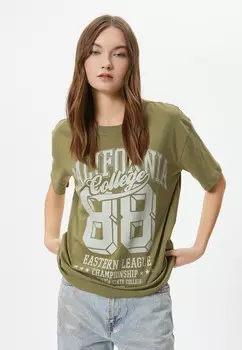 Футболка с принтом SHORT SLEEVE CREW NECK Koton, хаки