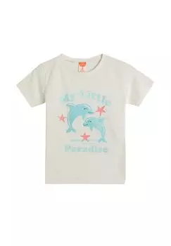 Футболка с принтом SHORT SLEEVE DOLPHIN CREW NECK Koton, бежевый