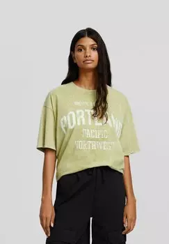 Футболка с принтом Short Sleeve Faded Bershka, хаки