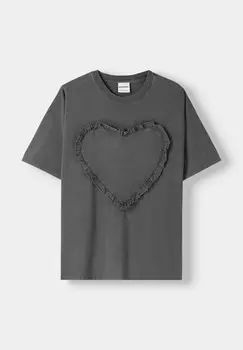 Футболка с принтом SHORT SLEEVE FADED EFFECT HEART Bershka, цвет Mottled Grey