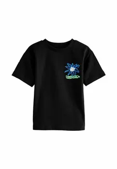 Футболка с принтом SHORT SLEEVE FLORAL REGULAR FIT Next, черный