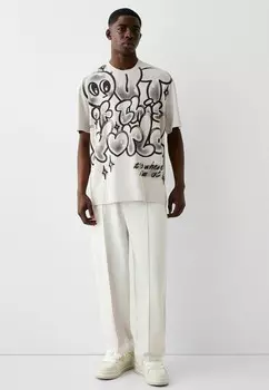 Футболка с принтом SHORT SLEEVE GRAFFITI Bershka, серый