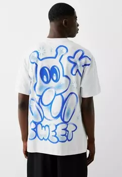 Футболка с принтом SHORT SLEEVE GRAFFITI Bershka, белый