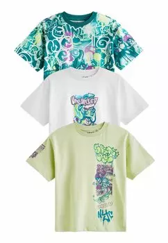 Футболка с принтом SHORT SLEEVE GRAPHIC 3 PACK STANDARD Next, цвет lime green white graffiti