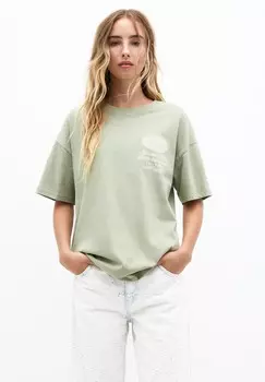 Футболка с принтом SHORT SLEEVE GRAPHIC PULL&BEAR, хаки