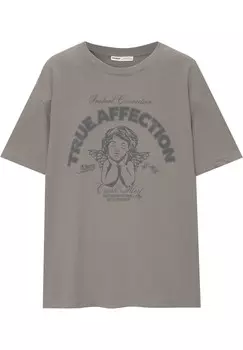 Футболка с принтом SHORT SLEEVE GRAPHIC PULL&BEAR, серый