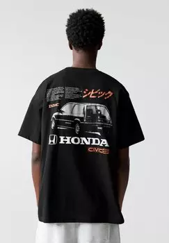 Футболка с принтом SHORT SLEEVE HONDA PULL&BEAR, черный