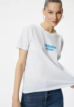 Футболка с принтом SHORT SLEEVE Koton, белый