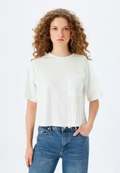 Футболка с принтом SHORT SLEEVE Koton, бежевый