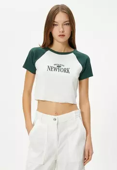 Футболка с принтом SHORT SLEEVE Koton, кремовый