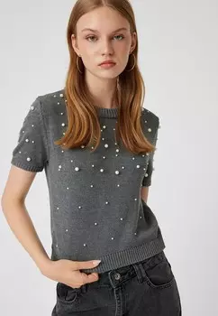 Футболка с принтом SHORT SLEEVE Koton, серый