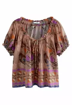 Футболка с принтом SHORT SLEEVE RUCHED NECK Next, розовый