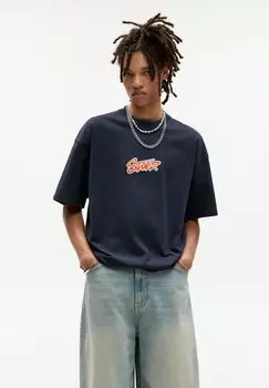 Футболка с принтом SHORT SLEEVE STWD PULL&BEAR, темно-синий