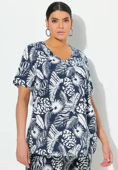 Футболка с принтом SHORT SLEEVE V-NECK Ulla Popken, темно-синий