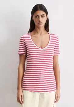 Футболка с принтом SHORT SLEEVE V NECK STRIPED Marc O'Polo, оранжевый