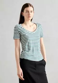 Футболка с принтом SHORT SLEEVE V NECK STRIPED Marc O'Polo, темно-зеленый