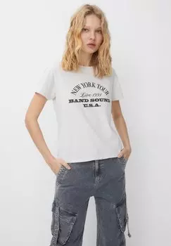 Футболка с принтом SHORT SLEEVE WITH SLOGAN PULL&BEAR, цвет white