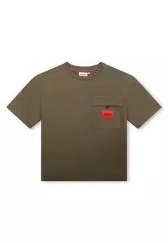 Футболка с принтом SHORT SLEEVES HUGO Kids, цвет khaki