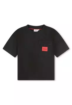 Футболка с принтом SHORT SLEEVES HUGO Kids, цвет black