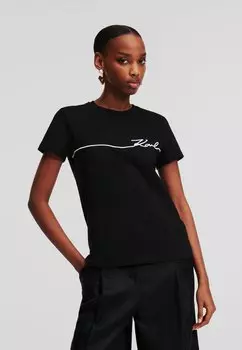 Футболка с принтом Signature KARL LAGERFELD, черная