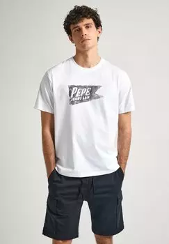 Футболка с принтом SINGLE CARDIFF Pepe Jeans, цвет white