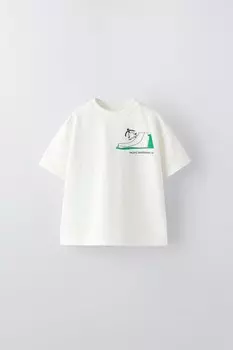 Футболка с принтом скейт ZARA, белый
