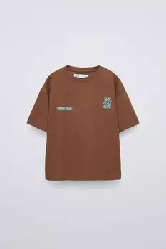 Футболка с принтом скейт ZARA, коричневый