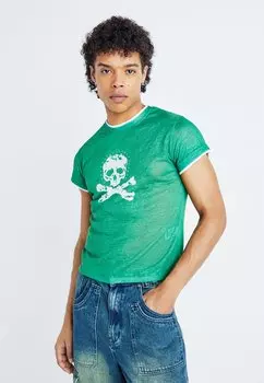 Футболка с принтом SKULL AND CROSS BONES Jaded London, зеленый