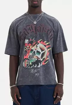 Футболка с принтом SKULL OUT OF HELL Ed Hardy, темно-серый