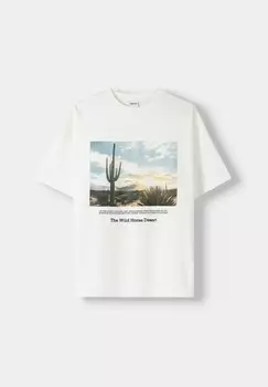 Футболка с принтом SLEEVE Bershka, бежевый