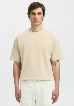 Футболка с принтом SLHLOOSEOSCAR GRAPHIC O NECK TEE Selected Homme, бежевый