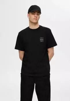 Футболка с принтом SLHREG-RIPLEY EMB TEE Selected Homme, черный
