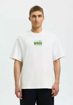 Футболка с принтом SLHRELAXDARIUS O NECK Selected Homme, слоновая кость