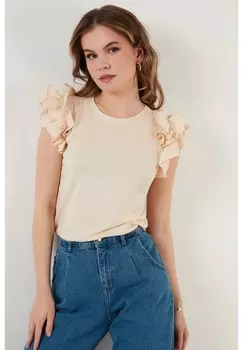 Футболка с принтом SLIM FIT LELA, цвет stone colored