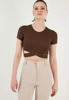 Футболка с принтом SLIM FIT LELA, коричневый