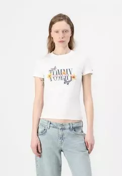 Футболка с принтом SLIM TEE Tommy Jeans, слоновая кость