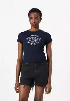 Футболка с принтом SLIM TEE Tommy Jeans, темно-синий