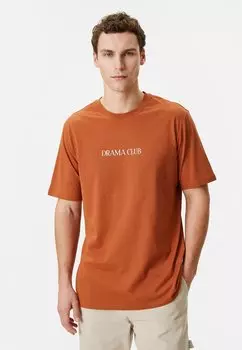 Футболка с принтом SLOGAN PRINTED CREW NECK SHORT SLEEVE Koton, цвет brown