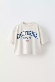 Футболка с принтом слогана ZARA, экрю