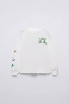 Футболка с принтом слогана ZARA, экрю