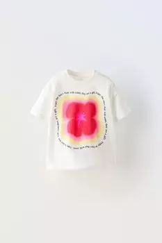 Футболка с принтом слогана ZARA, белый