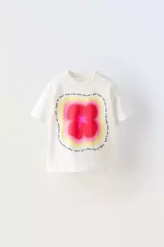 Футболка с принтом слогана ZARA, белый